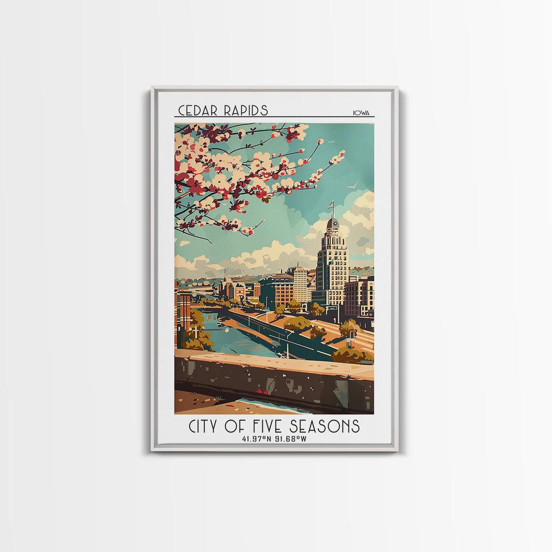 Cedar Rapids Travel Poster, Canvas Print, Travel Wall Art, City Wall Art, Travel Art Print, Retro Travel Print, Mid Century Wall Art