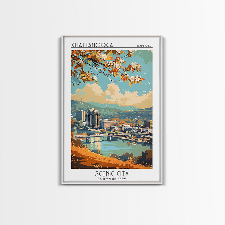 Chattanooga Travel Poster, Framed Canvas Print, Travel Wall Art, City Wall Art, Retro Travel Print, Gallery Wall Set, Retro Wall Art