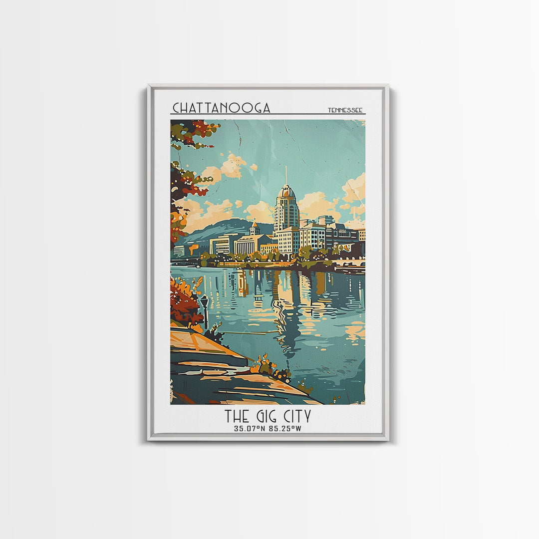 Chattanooga Tennessee Travel Poster, Framed Canvas Print, Travel Wall Decor, Minimalist Poster, City Travel Poster, Travel Art Print