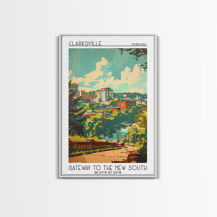 Clarksville Travel Poster, Framed Canvas Print, Travel Wall Decor, Minimalist Poster, Fine Art Print, Home Decor, City Travel Poster