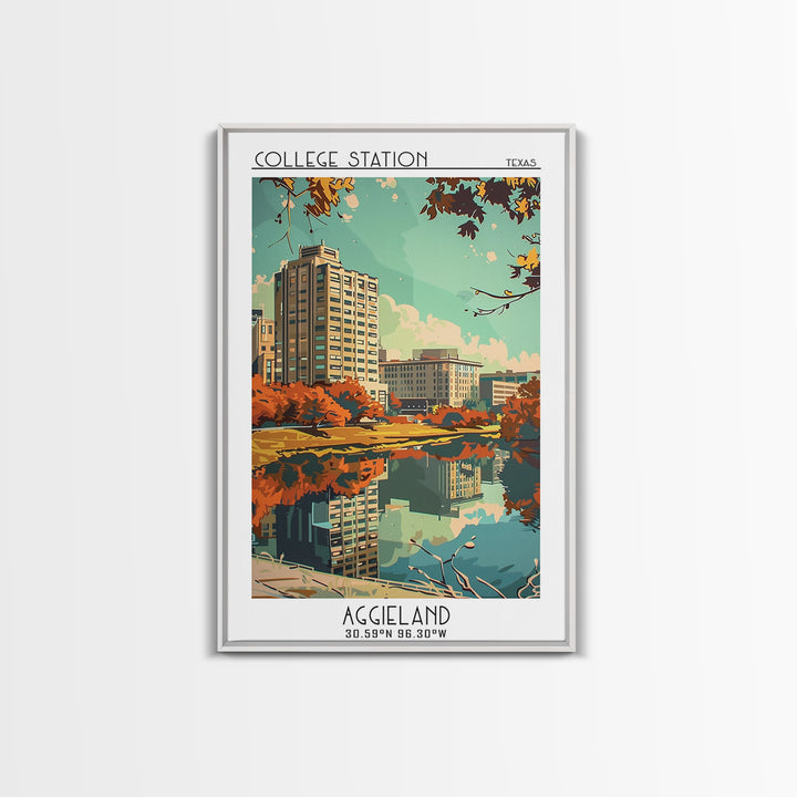 College Station Texas Travel Poster, Framed Canvas Print, Travel Prints, Landscape Art, Poster Art, Wanderlust Gift, Vintage Posters