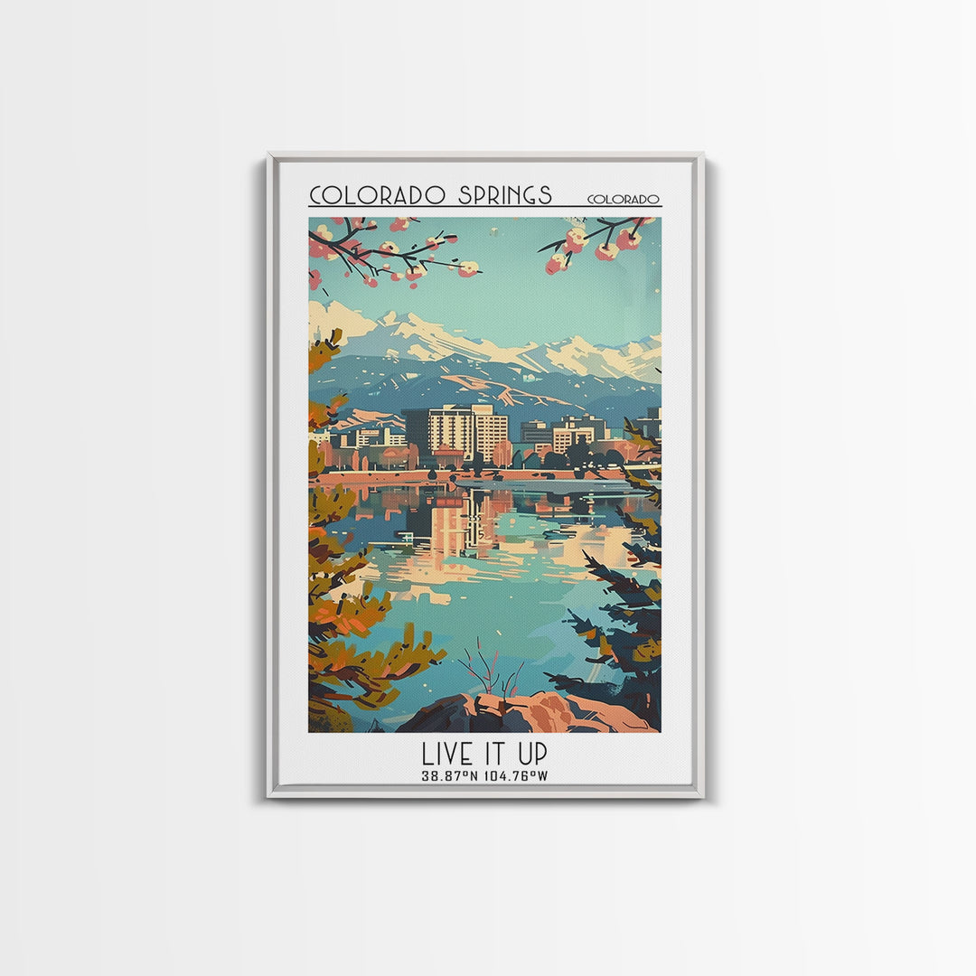 Colorado Springs Colorado Travel Poster, Framed Canvas Print, Retro Travel Poster, City Wall Art, Mid Century Wall Art, Travel Print