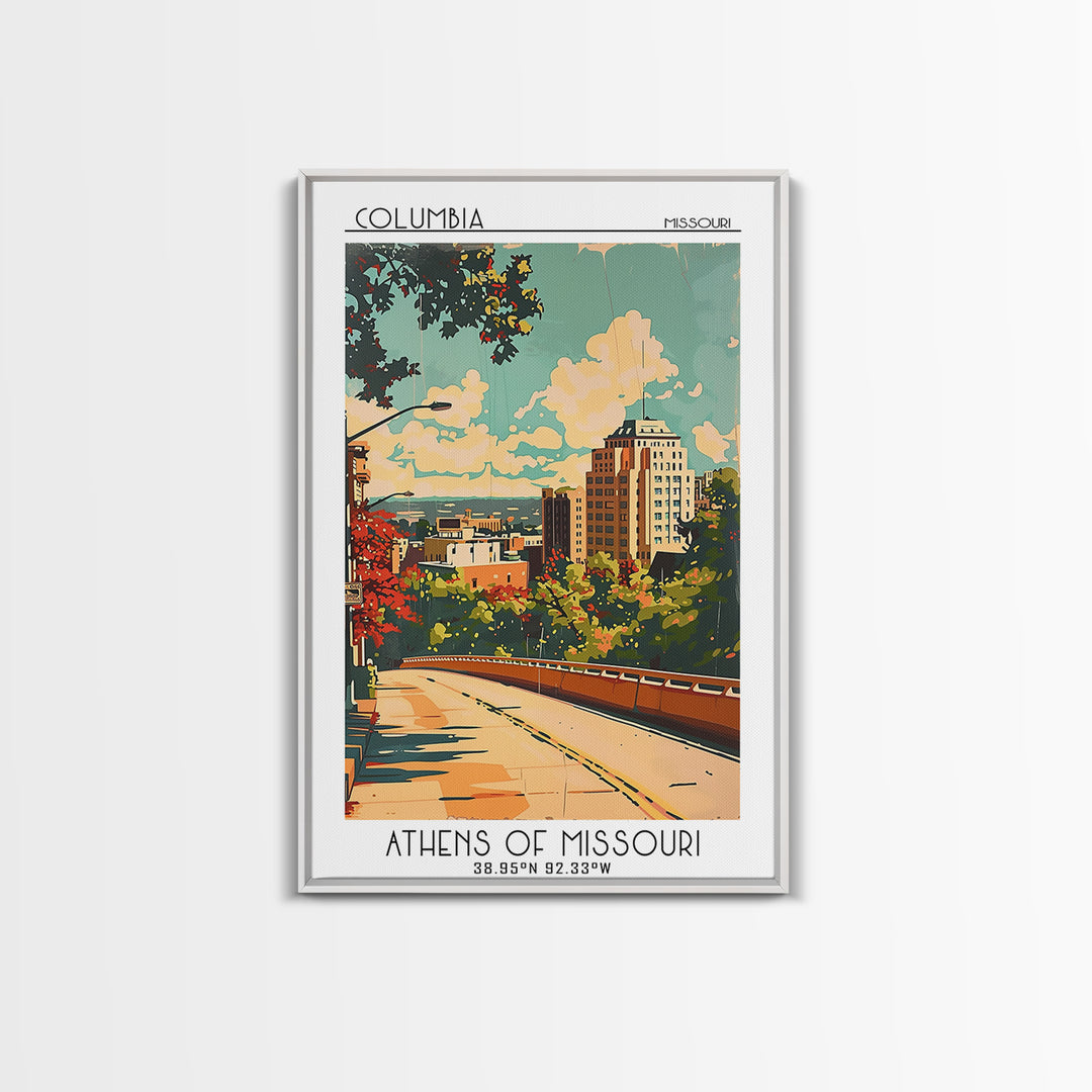 Columbia Travel Poster, Framed Canvas Print, Travel Art Print, Modern Wall Decor, Wanderlust Gift, Retro Travel Print, Travel Prints