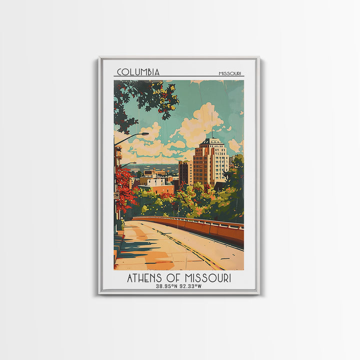 Columbia Travel Poster, Framed Canvas Print, Travel Art Print, Modern Wall Decor, Wanderlust Gift, Retro Travel Print, Travel Prints