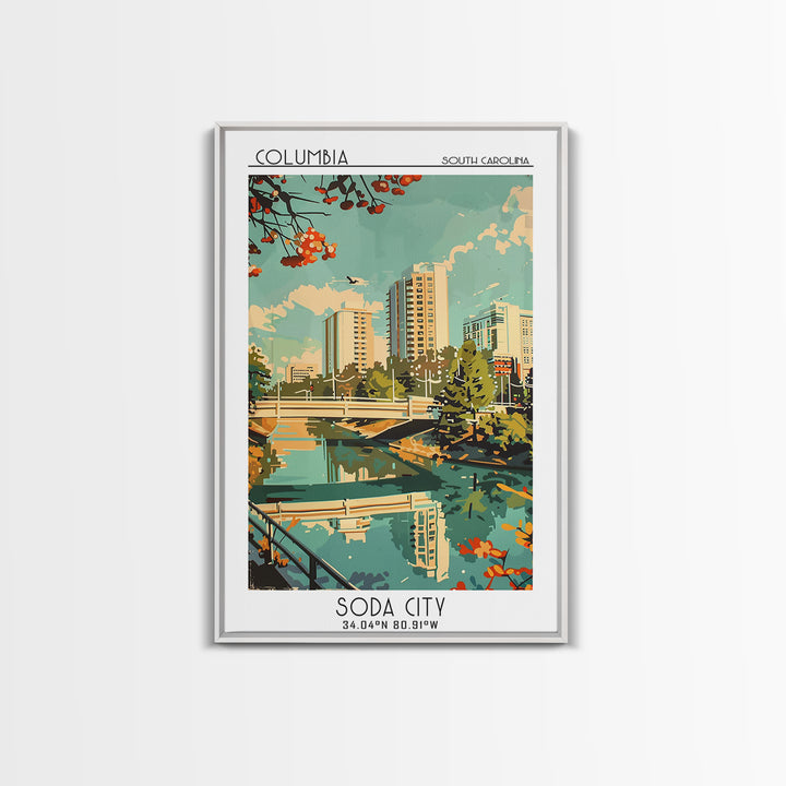Columbia South Carolina Travel Poster, Framed Canvas Print, City Travel Poster, Travel Wall Decor, Colorful Wall Art, City Art Print