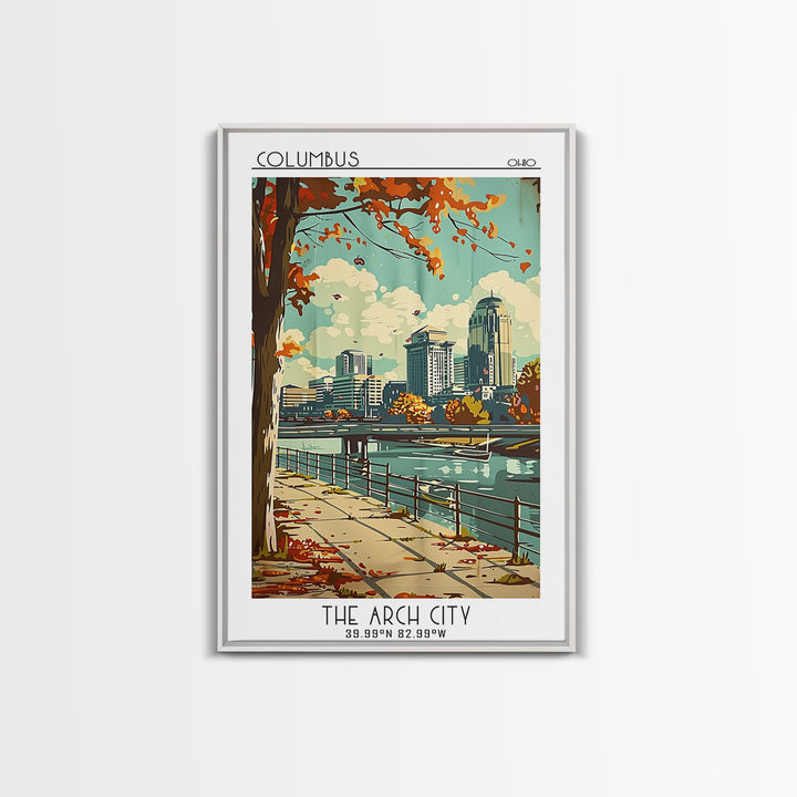 Columbus Ohio Travel Poster, Framed Canvas Print, Travel Art Print, Modern Wall Decor, Colorful Wall Art, Wanderlust Gift, Art Print