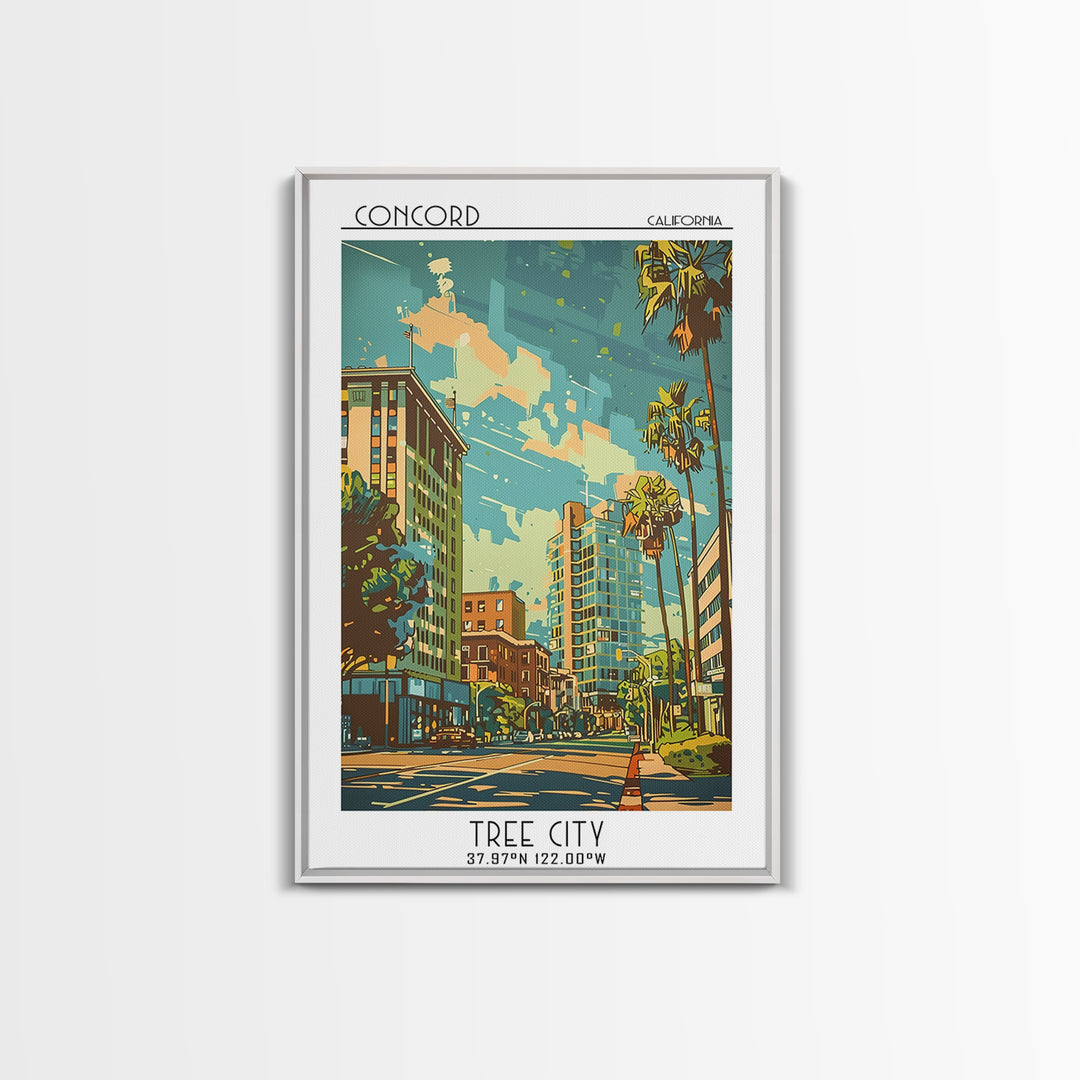 Concord California Travel Poster, Canvas Print, Travel Wall Decor, Minimalist Poster, Wanderlust Gift, Landscape Art, Retro Wall Art