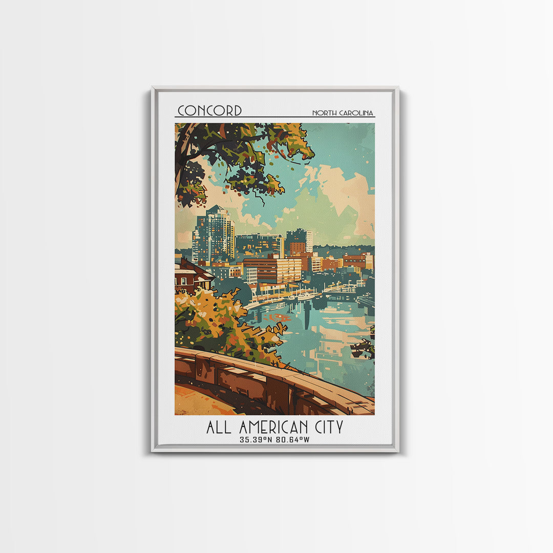 Concord North Carolina Travel Poster, Framed Canvas Print, City Travel Poster, Travel Wall Art, Travel Wall Decor, City Illustration