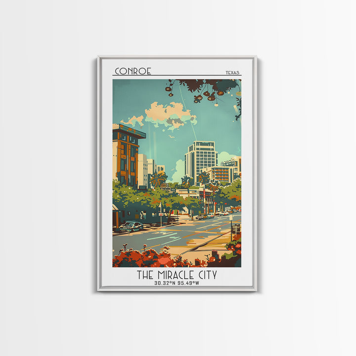 Conroe Travel Poster, Canvas Print, Travel Wall Art, City Wall Art, Fine Art Print, Colorful Wall Art, Wall Art, Retro Travel Poster