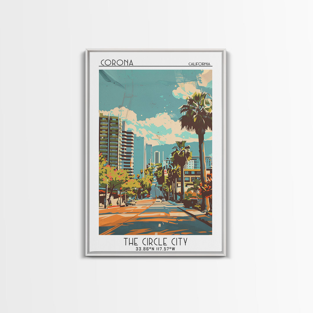 Corona Travel Poster, Framed Canvas Print, Retro Travel Poster, City Wall Art, Colorful Wall Art, Living Room Wall Art, Poster Print