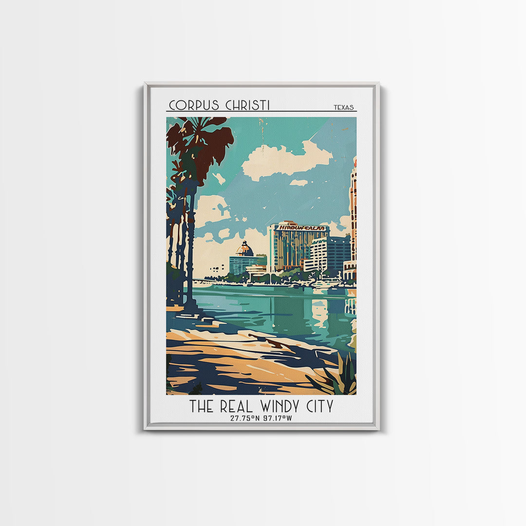 Corpus Christi Texas Travel Poster, Framed Canvas Print, Travel Art Print, Modern Wall Decor, Retro Travel Poster, City Illustration