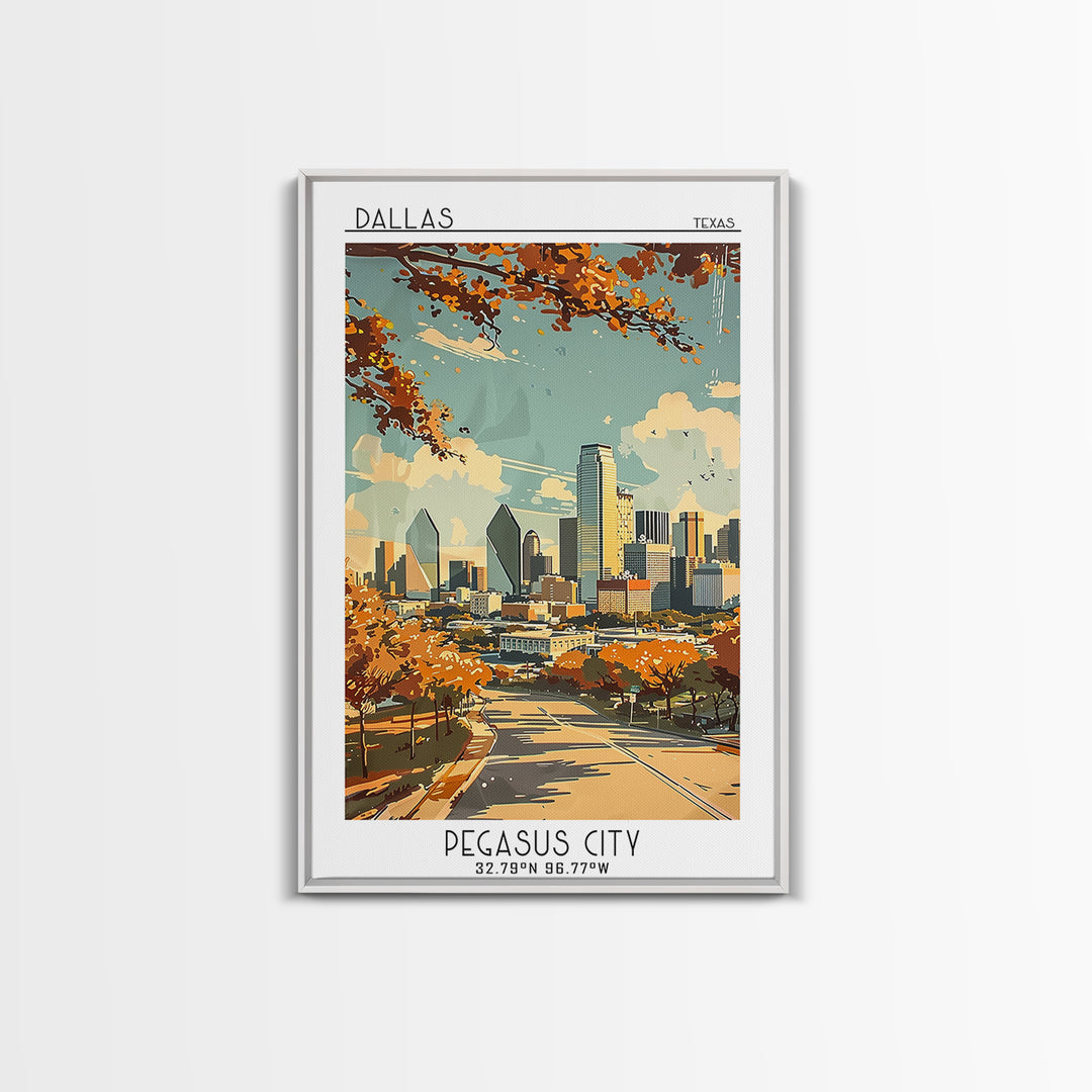 Dallas Texas Travel Poster, Framed Canvas Print, Poster Print, Travel Wall Art, Travel Prints, Travel Art Print, Vintage City Poster