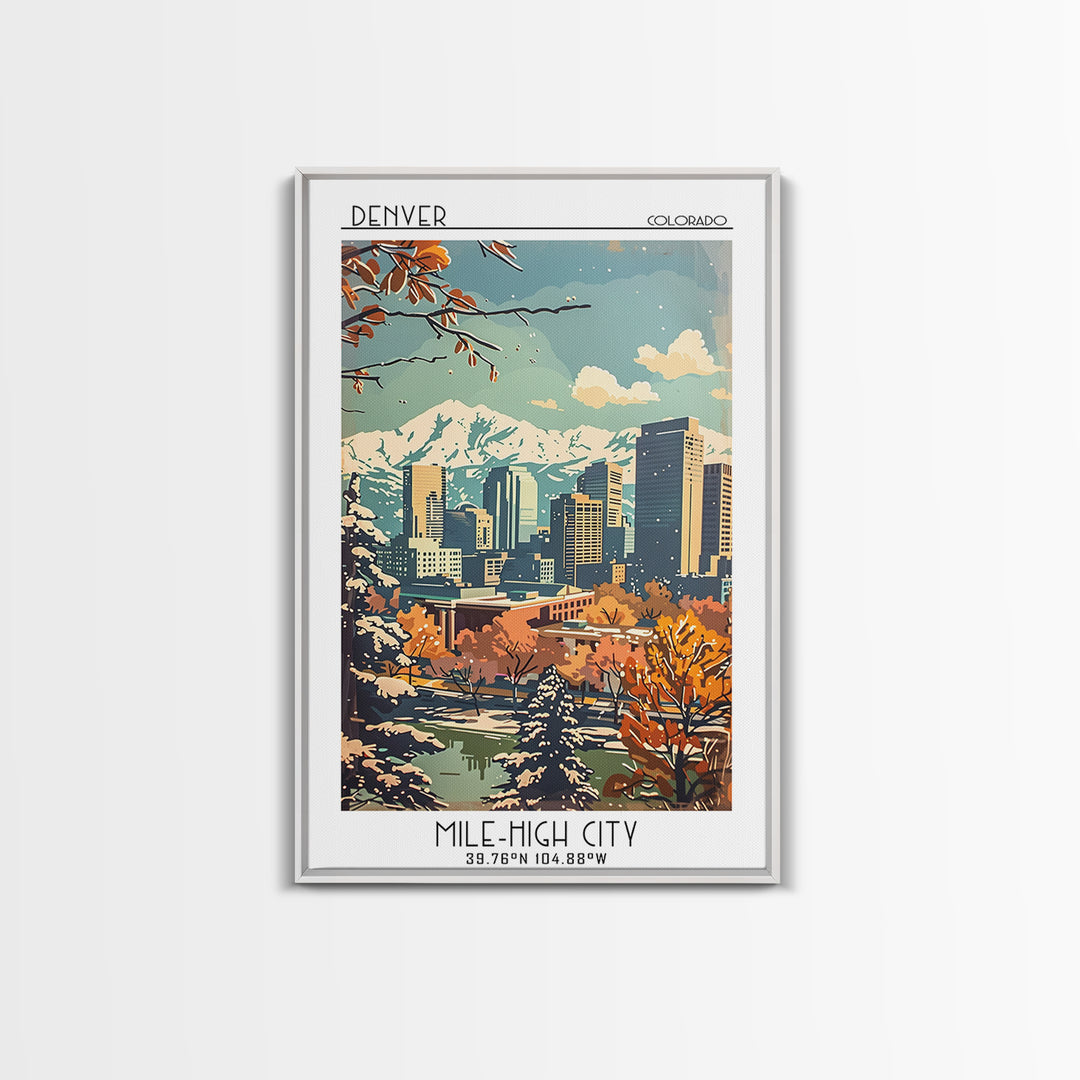 Denver Travel Poster, Framed Canvas Print, City Art Print, Travel Wall Art, Gallery Wall Set, City Illustration, Vintage City Poster