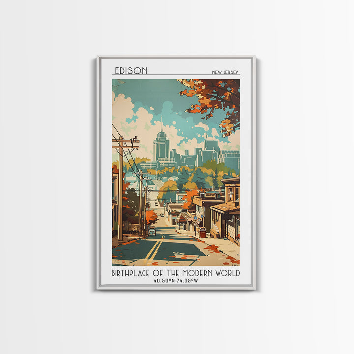 Edison New Jersey Travel Poster, Canvas Print, City Art Print, Travel Wall Art, Travel Art Print, Vintage City Poster, Landscape Art