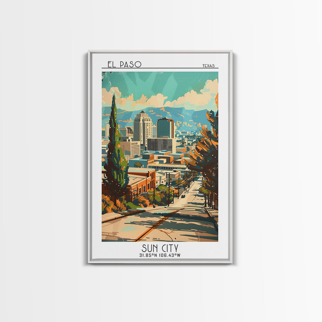 El Paso Texas Travel Poster, Canvas Print, Travel Prints, Landscape Art, Travel Wall Decor, Watercolor Cityscape, Retro Travel Print