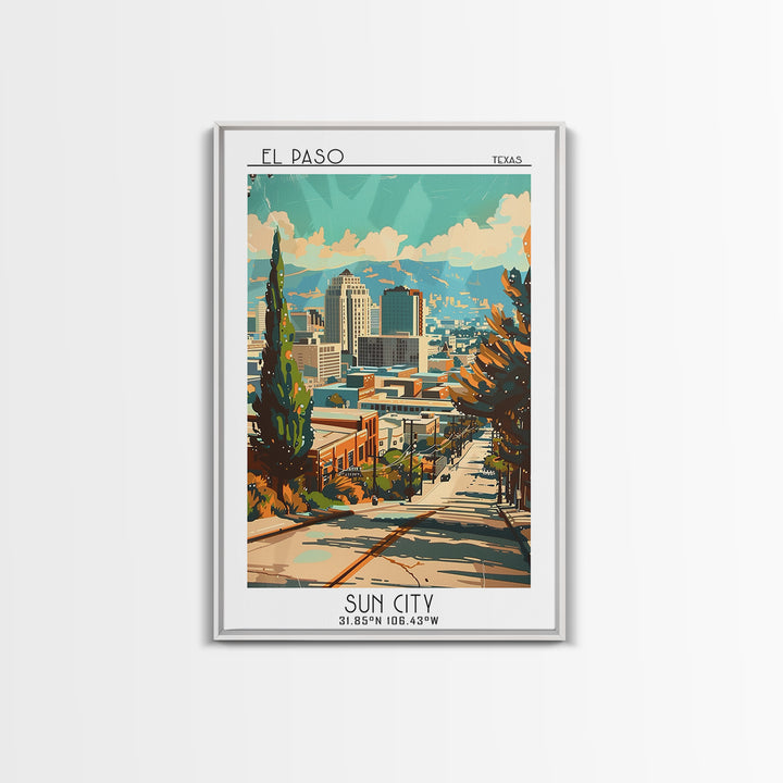 El Paso Texas Travel Poster, Canvas Print, Travel Prints, Landscape Art, Travel Wall Decor, Watercolor Cityscape, Retro Travel Print