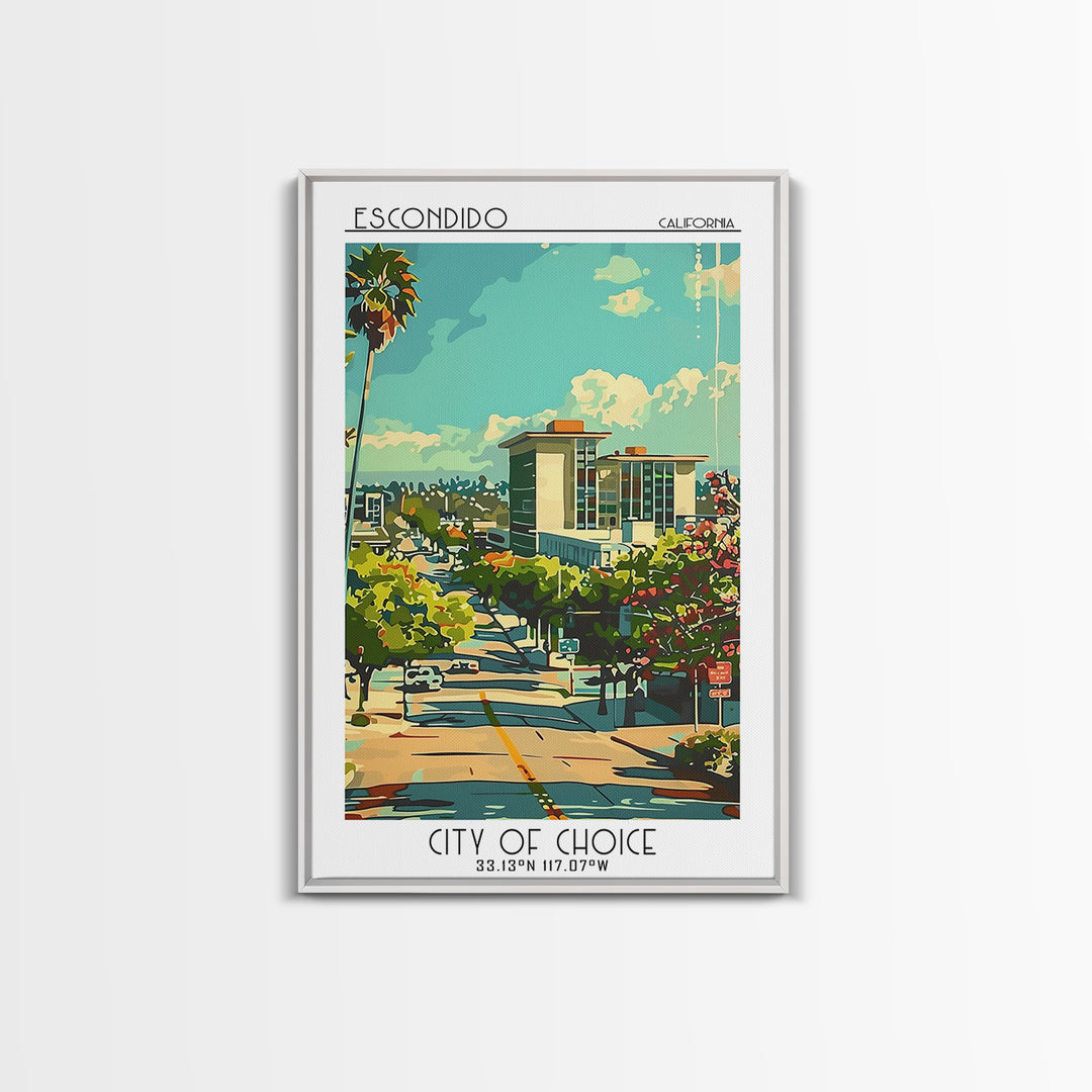 Escondido California Travel Poster, Framed Canvas Print, Travel Art Print, Modern Wall Decor, Art Print, Travel Decor, City Wall Art