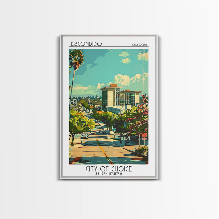 Escondido California Travel Poster, Framed Canvas Print, Travel Art Print, Modern Wall Decor, Art Print, Travel Decor, City Wall Art