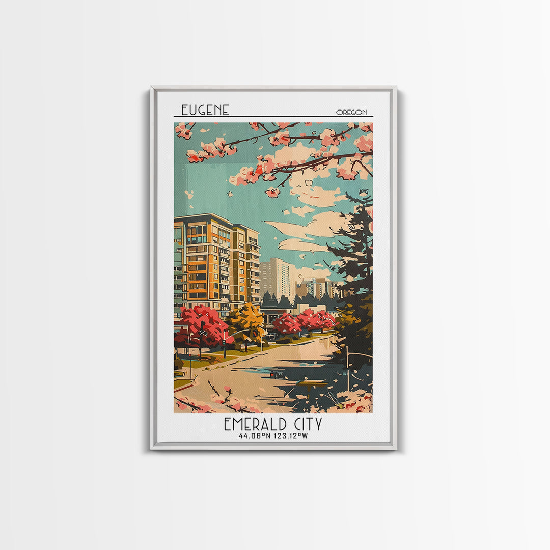 Eugene Travel Poster, Framed Canvas Print, City Travel Poster, Vintage City Poster, Landscape Art, Gallery Wall Set, Wanderlust Gift