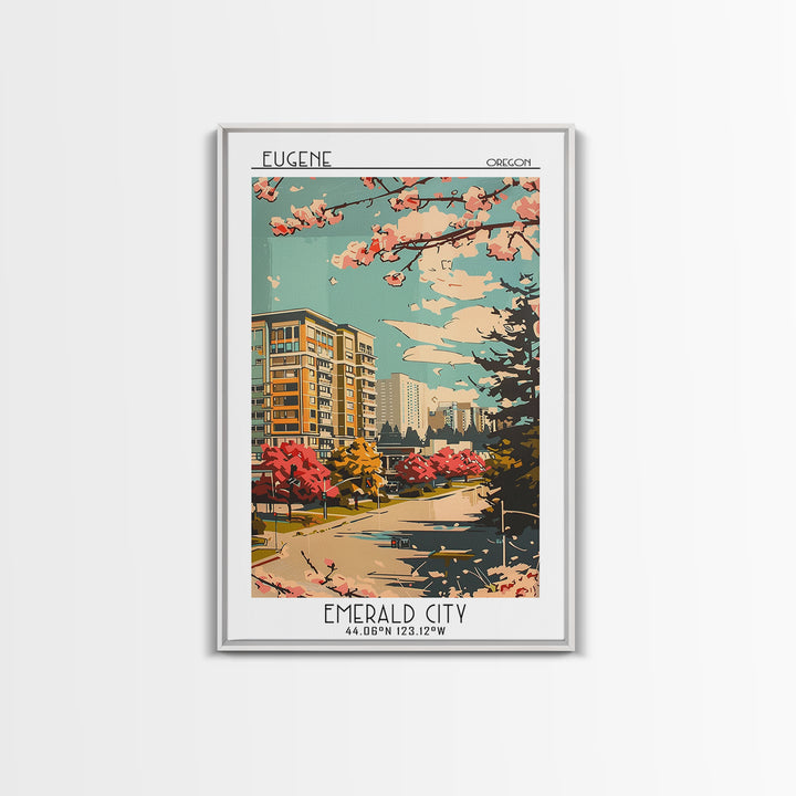 Eugene Travel Poster, Framed Canvas Print, City Travel Poster, Vintage City Poster, Landscape Art, Gallery Wall Set, Wanderlust Gift