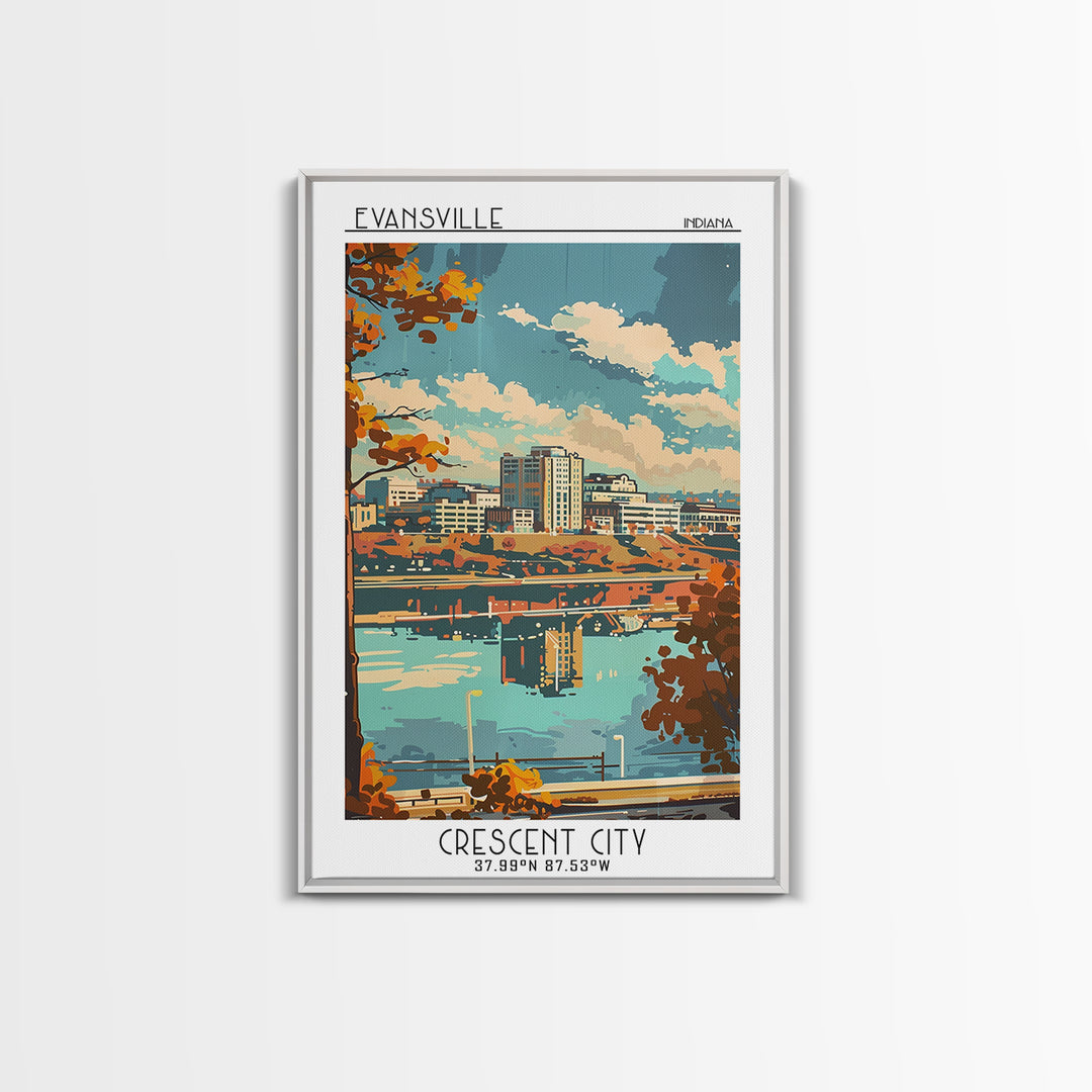 Evansville Indiana Travel Poster, Canvas Print, Travel Wall Decor, Minimalist Poster, Landscape Art, Travel Wall Art, Fine Art Print