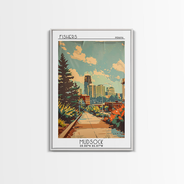 Fishers Indiana Travel Poster, Canvas Print, Vintage Travel Print, City Wall Art, Mid Century Wall Art, City Art Print, Poster Print