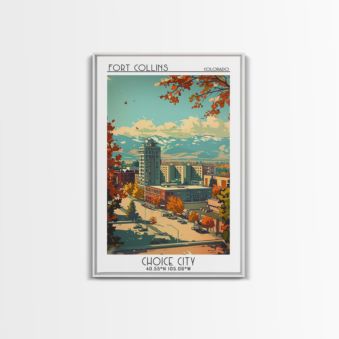 Fort Collins Travel Poster, Framed Canvas Print, Vintage Travel Print, City Wall Art, Vintage Posters, Travel Prints, City Art Print
