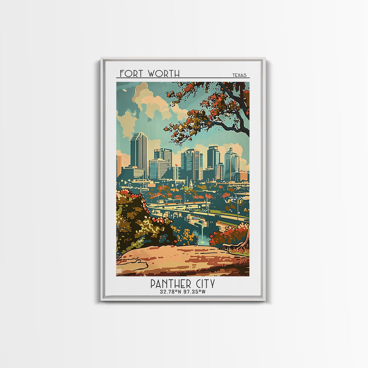 Fort Worth Travel Poster, Canvas Print, Retro Wall Art, Travel Print, Home Office Decor, Landscape Art, Modern Wall Decor, Art Print
