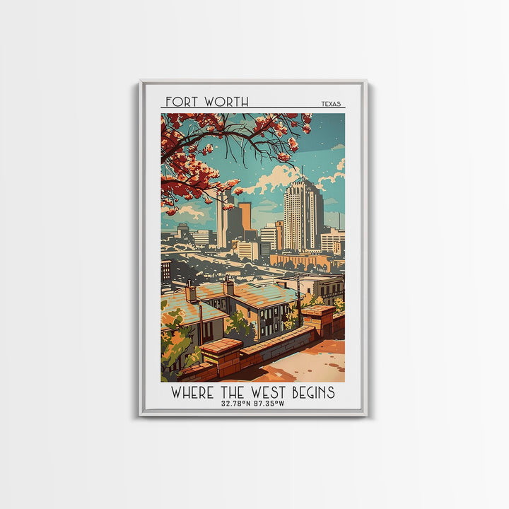 Fort Worth Texas Travel Poster, Framed Canvas Print, Travel Prints, Landscape Art, Modern Wall Decor, Travel Decor, Gallery Wall Set