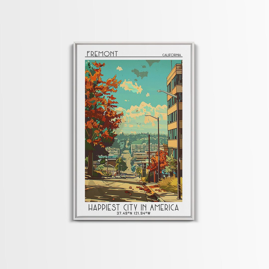 Fremont Travel Poster, Framed Canvas Print, Travel Wall Art, City Wall Art, Travel Posters, Retro Travel Print, Watercolor Cityscape
