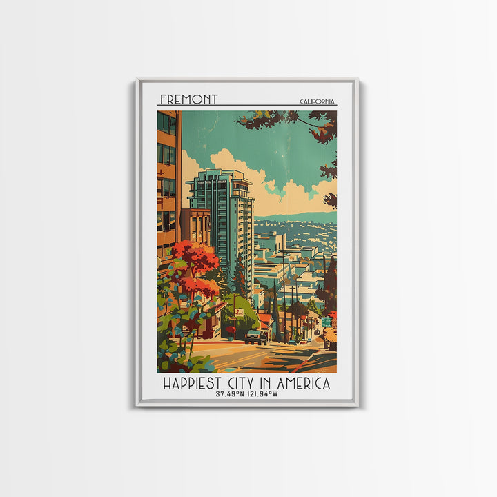 Fremont California Travel Poster, Framed Canvas Print, City Travel Poster, Travel Wall Art, Retro Travel Poster, Vintage City Poster