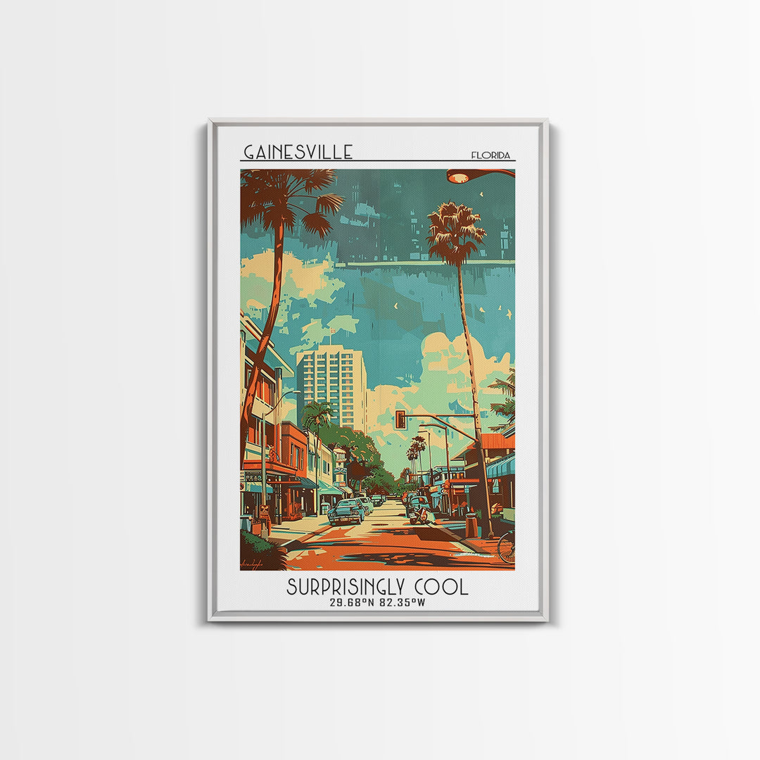 Gainesville Travel Poster, Framed Canvas Print, Retro Travel Poster, City Wall Art, Retro Travel Print, Travel Posters, Travel Decor