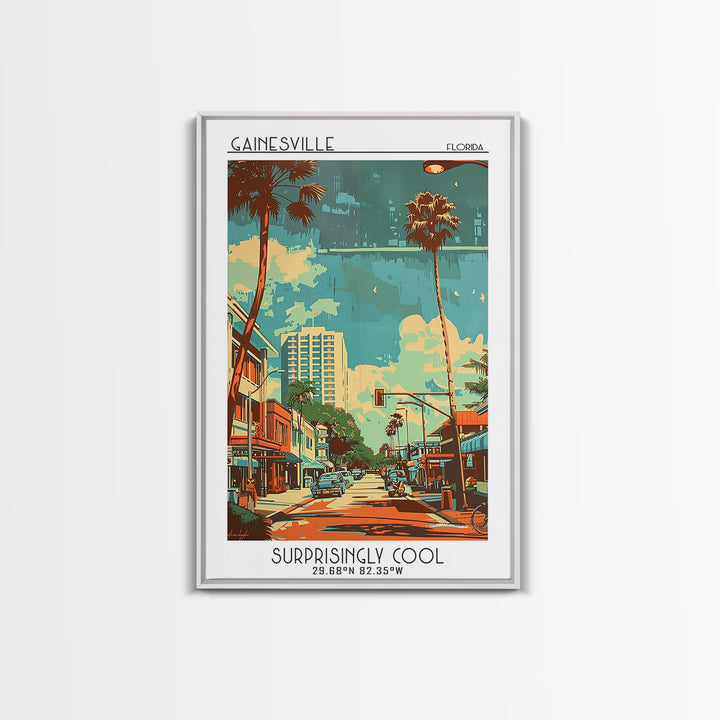 Gainesville Travel Poster, Framed Canvas Print, Retro Travel Poster, City Wall Art, Retro Travel Print, Travel Posters, Travel Decor