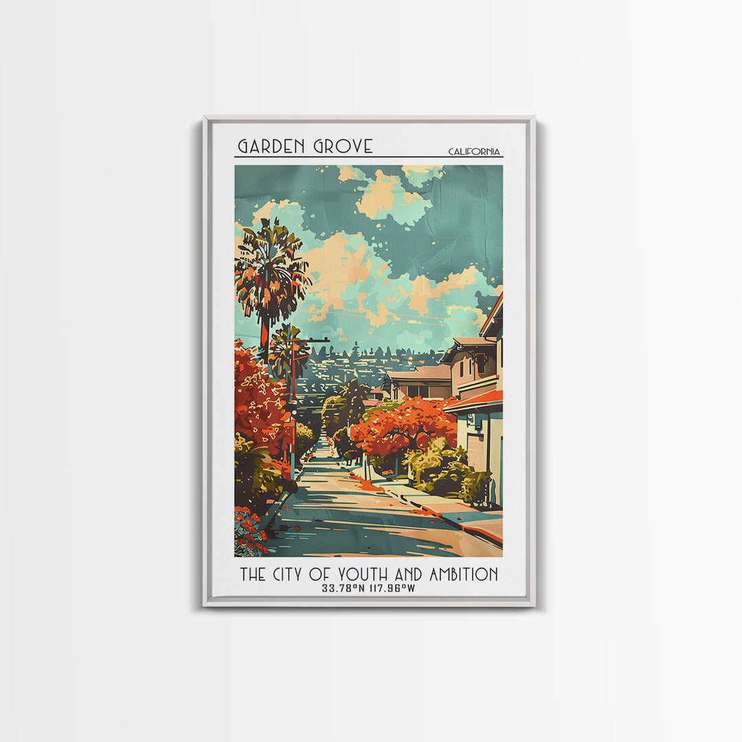 Garden Grove California Travel Poster, Framed Canvas Print, City Travel Poster, Travel Wall Art, Landscape Art, Living Room Wall Art