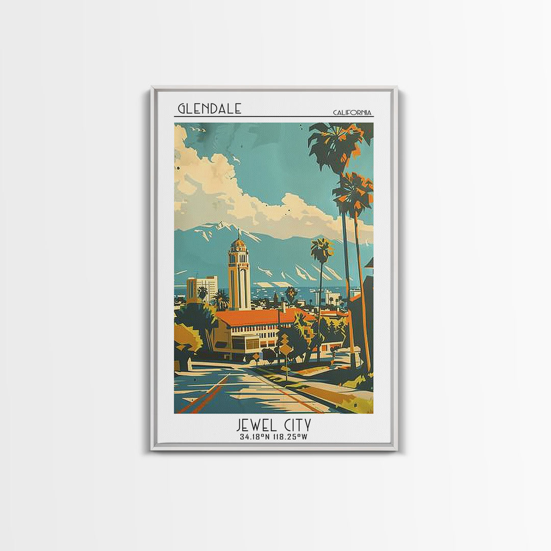 Glendale California Travel Poster, Framed Canvas Print, City Travel Poster, Vintage City Poster, Vintage Travel Art, Vintage Posters