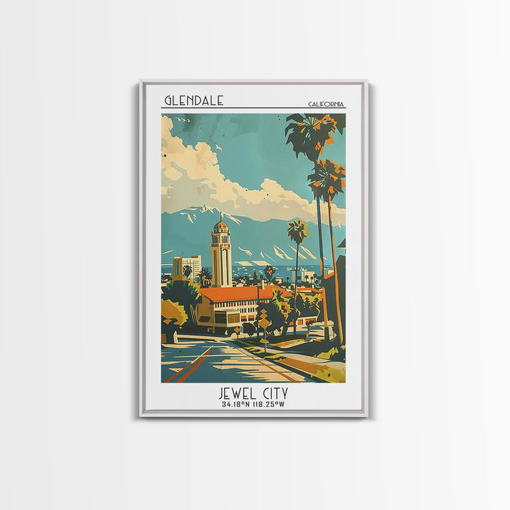 Glendale California Travel Poster, Framed Canvas Print, City Travel Poster, Vintage City Poster, Vintage Travel Art, Vintage Posters