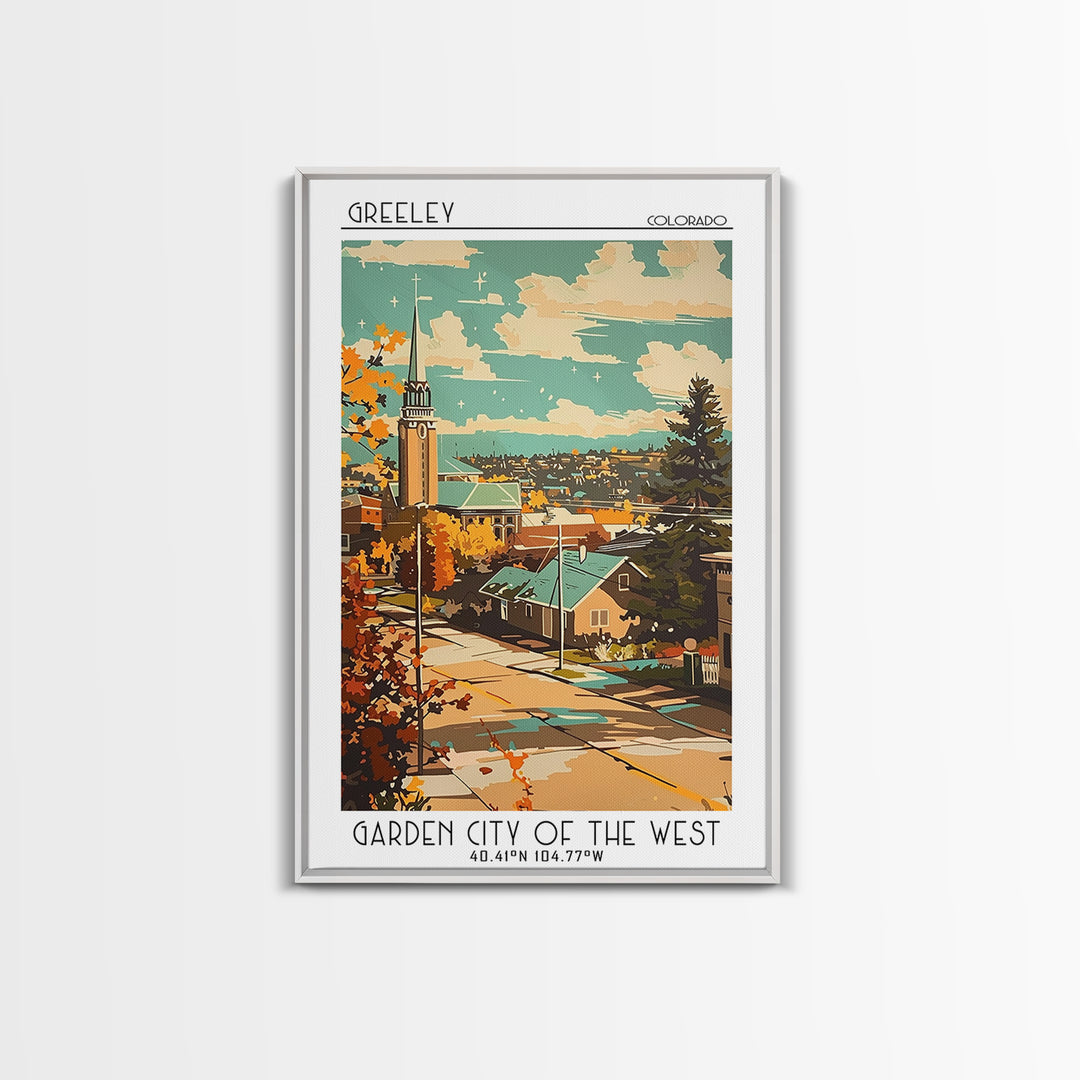 Greeley Travel Poster, Framed Canvas Print, Retro Wall Art, Travel Print, Fine Art Print, City Art Print, Poster Art, Travel Posters
