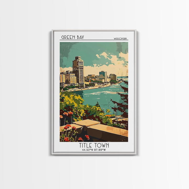 Green Bay Travel Poster, Framed Canvas Print, Retro Travel Poster, City Wall Art, Art Print, Minimalist Poster, Mid Century Wall Art