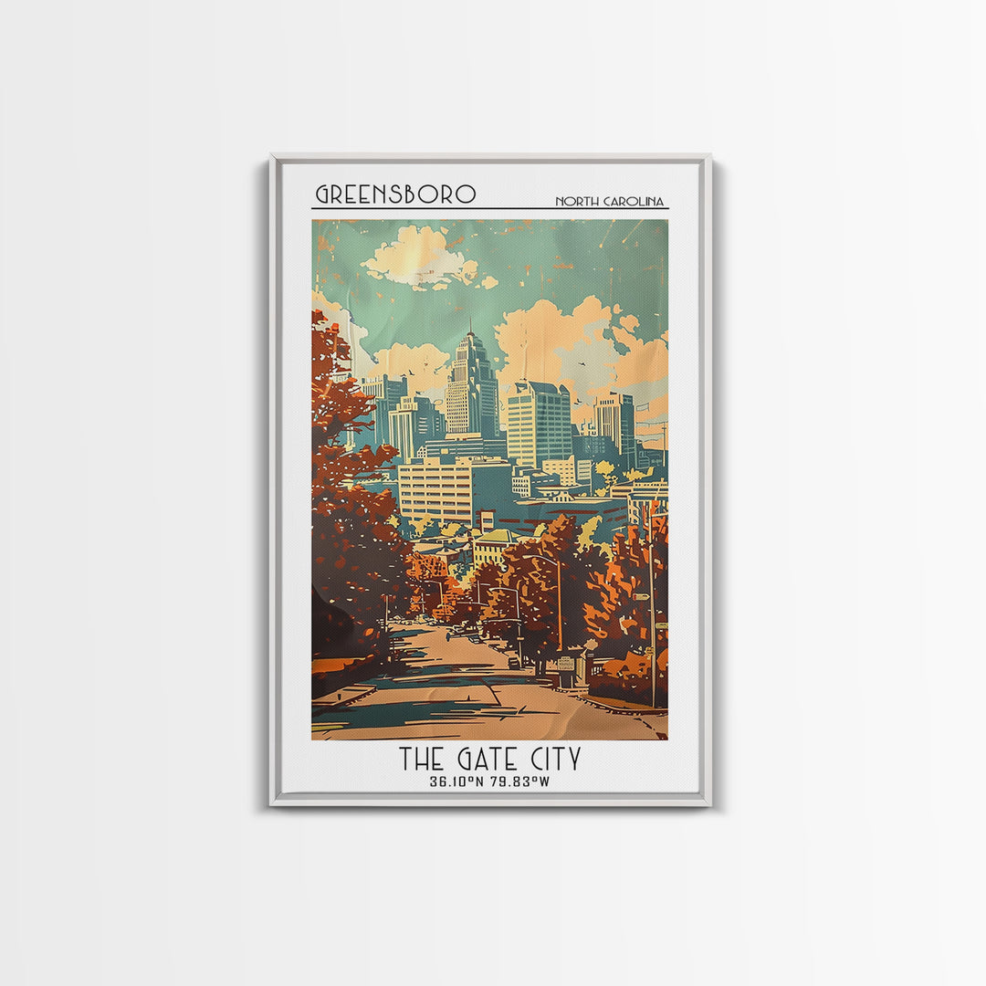 Greensboro North Carolina Travel Poster, Canvas Print, City Travel Poster, Vintage City Poster, Mid Century Wall Art, Travel Posters