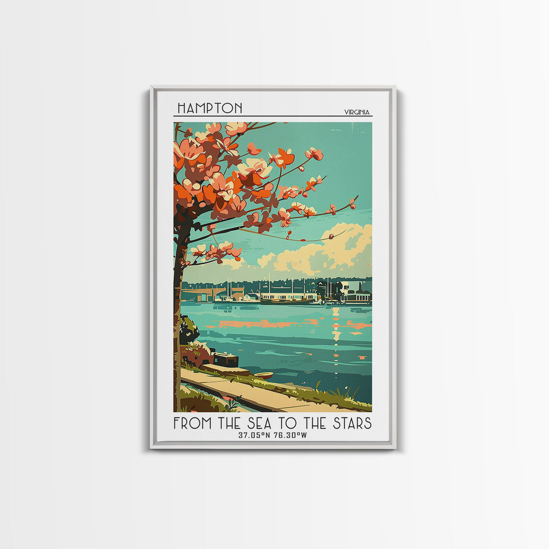 Hampton Travel Poster, Framed Canvas Print, Vintage Travel Print, City Wall Art, Travel Wall Art, Retro Travel Poster, Landscape Art