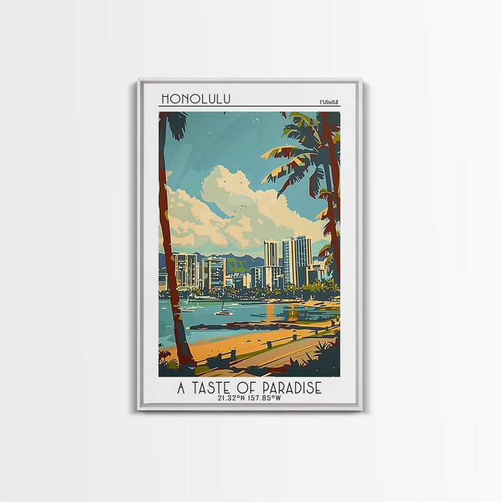 Honolulu Travel Poster, Framed Canvas Print, Poster Print, Travel Wall Art, Fine Art Print, Travel Decor, Art Print, Wanderlust Gift