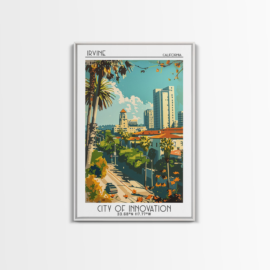 Irvine Travel Poster, Framed Canvas Print, City Travel Poster, Travel Wall Art, Poster Art, Mid Century Wall Art, Retro Travel Print