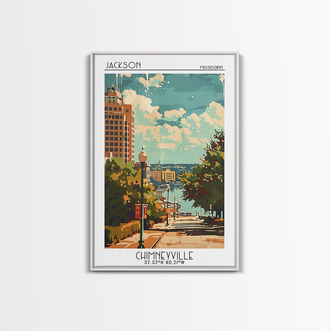 Jackson Mississippi Travel Poster, Framed Canvas Print, Travel Wall Decor, Minimalist Poster, City Travel Poster, Retro Travel Print
