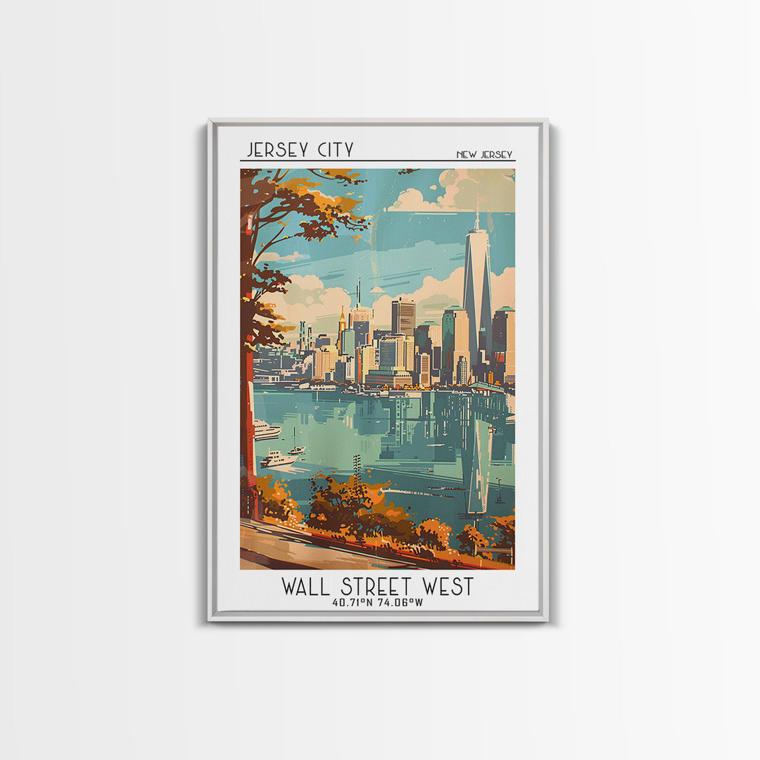 Jersey City Travel Poster, Canvas Print, Retro Travel Poster, City Wall Art, Vintage Travel Art, Mid Century Wall Art, Travel Prints