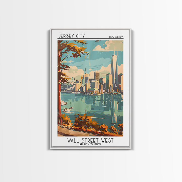 Jersey City Travel Poster, Canvas Print, Retro Travel Poster, City Wall Art, Vintage Travel Art, Mid Century Wall Art, Travel Prints