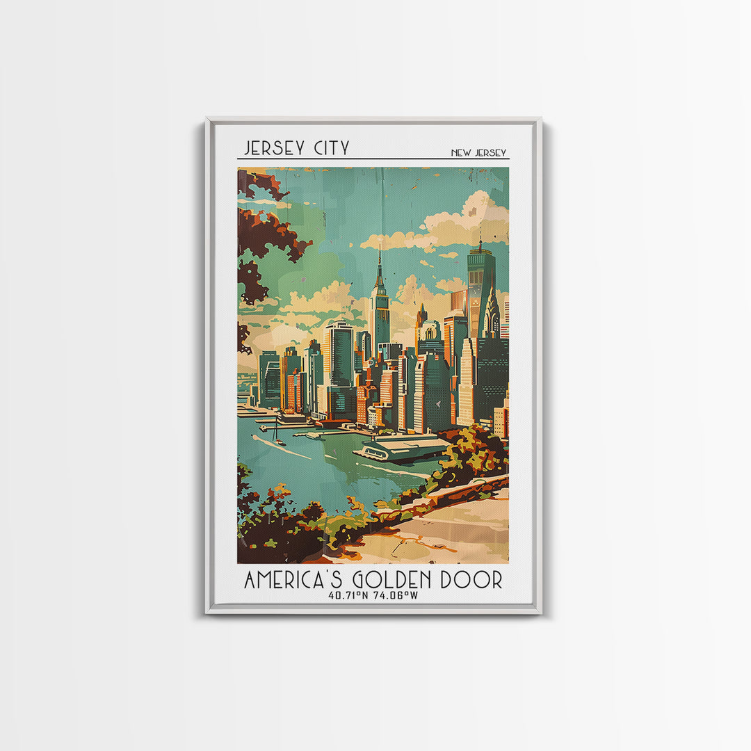 Jersey City New Jersey Travel Poster, Canvas Print, City Art Print, Travel Wall Art, Minimalist Poster, Retro Wall Art, Poster Print