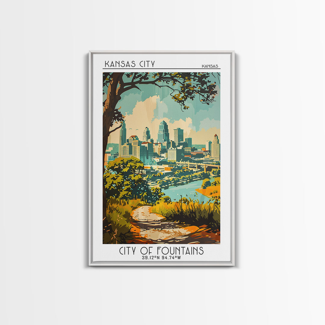 Kansas City Travel Poster, Framed Canvas Print, City Art Print, Travel Wall Art, City Travel Poster, Landscape Art, Gallery Wall Set