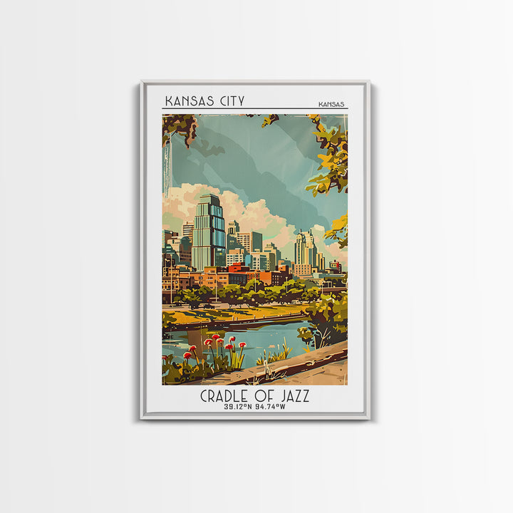 Kansas City Kansas Travel Poster, Canvas Print, City Art Print, Travel Wall Art, Watercolor Cityscape, Travel Prints, Retro Wall Art