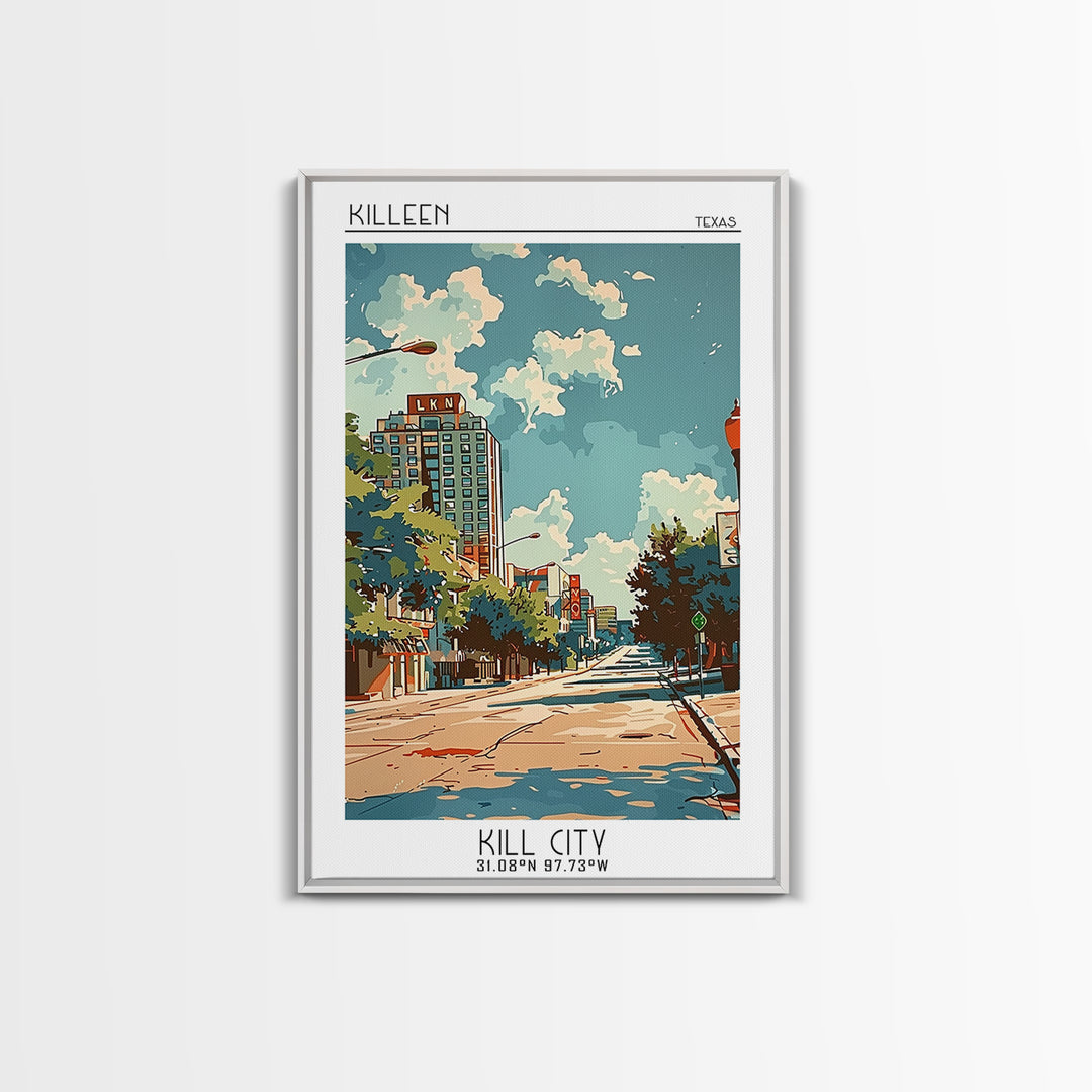 Killeen Texas Travel Poster, Canvas Print, Retro Wall Art, Travel Print, Mid Century Wall Art, Living Room Wall Art, Wanderlust Gift