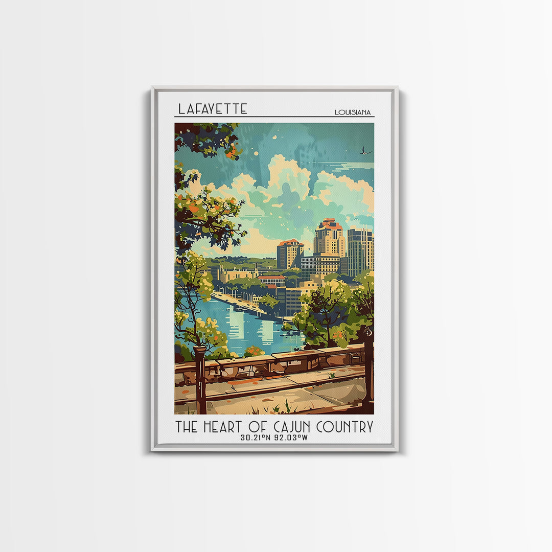 Lafayette Louisiana Travel Poster, Framed Canvas Print, Travel Art Print, Modern Wall Decor, City Wall Art, Poster Art, Poster Print